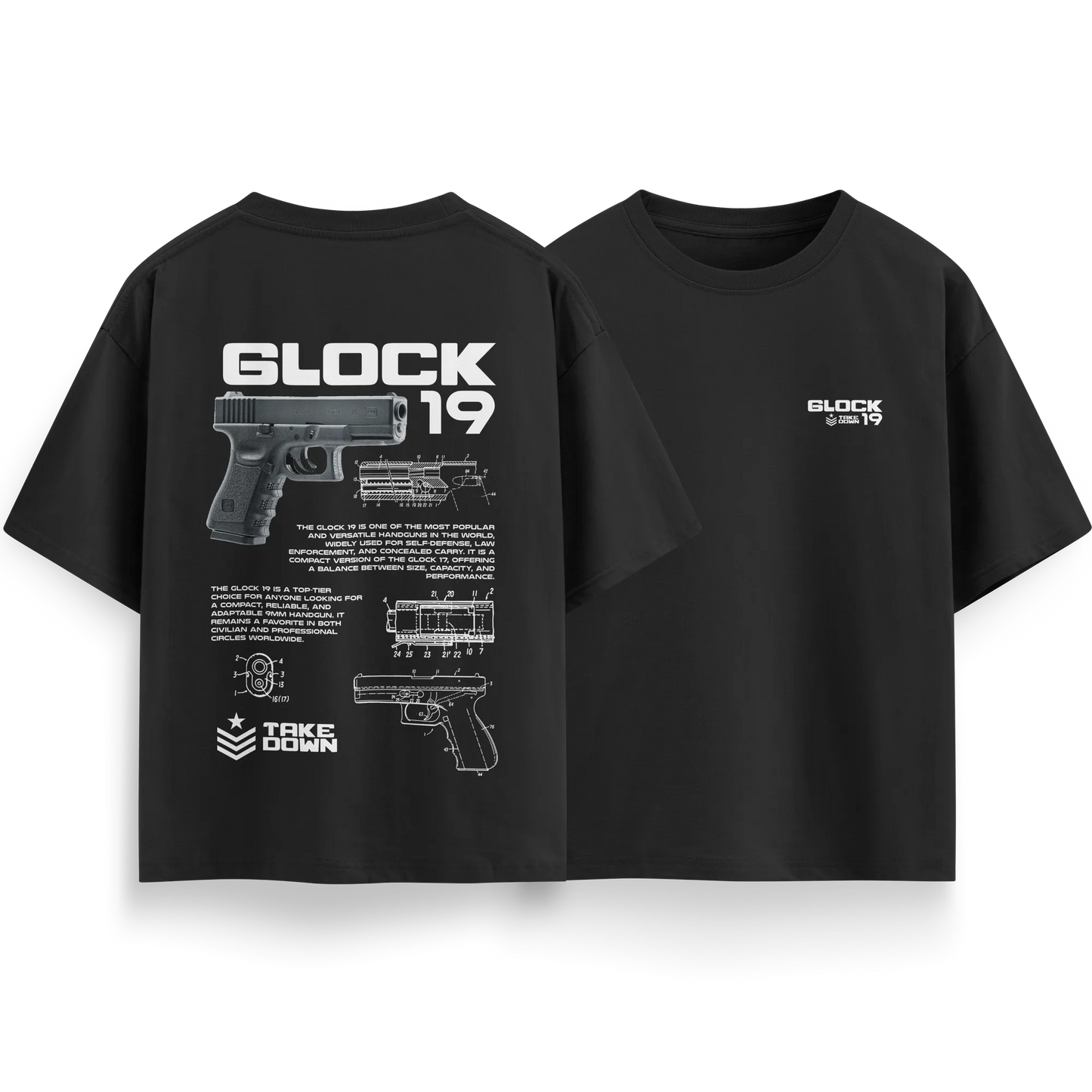 Glock-19 - Black - Oversized T-Shirt