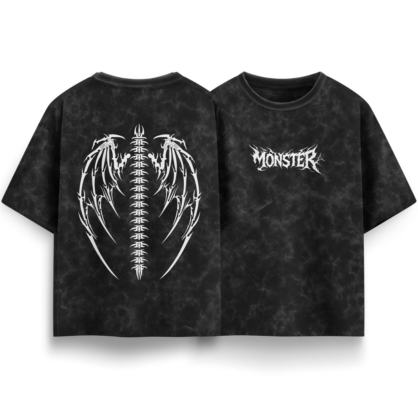Monster - Black - Acid Washed Oversized T-Shirt