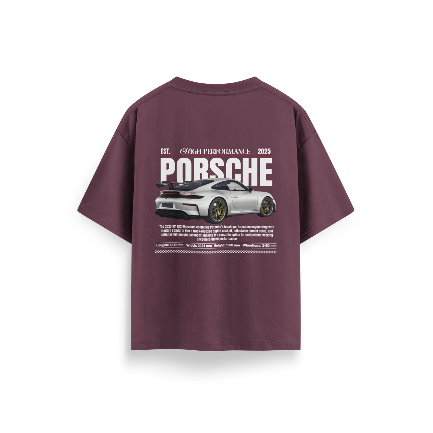 Porsche-911 - Maroon - Oversized T-Shirt