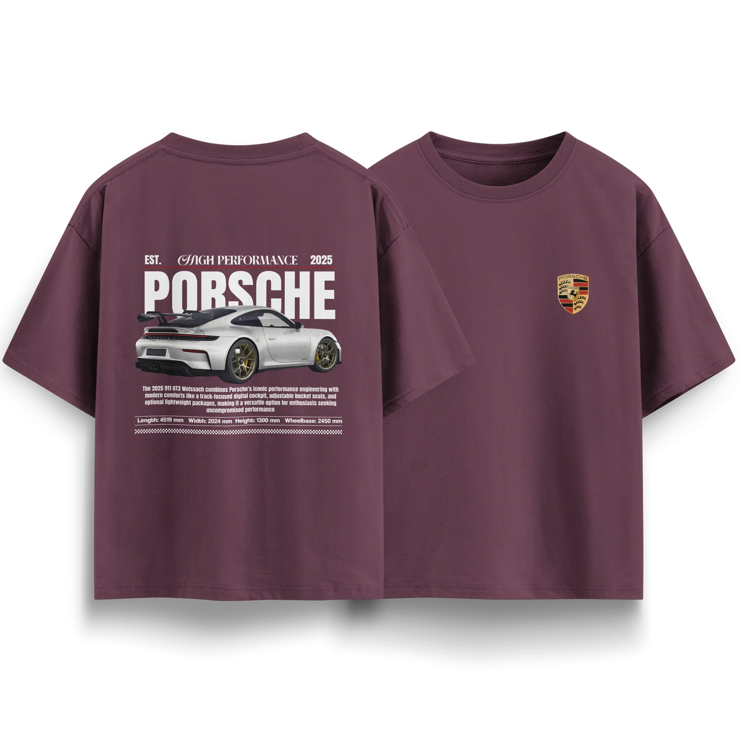Porsche-911 - Maroon - Oversized T-Shirt