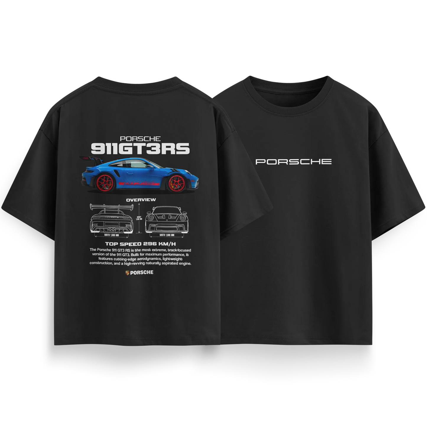 Porsche-GT3-RS-v2 - Black - Oversized T-Shirt