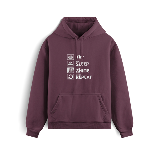 Eat Sleep Anime Repeat - Maroon - Hoodie
