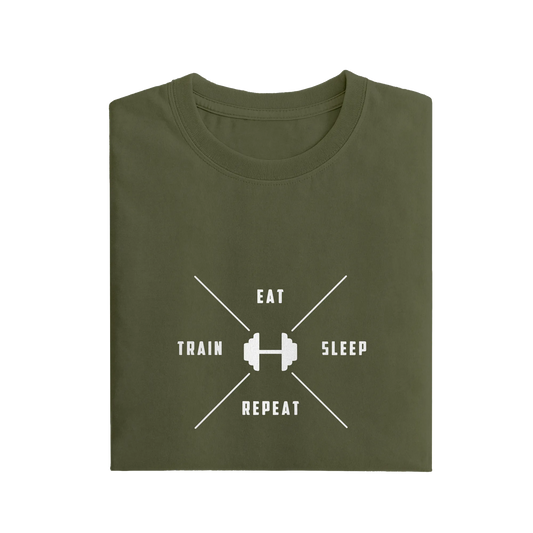 Eat Sleep Repeat Train - Olive Green - T-Shirt