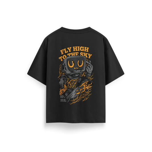 Fly High To The Sky - Black - Oversized  T-Shirt