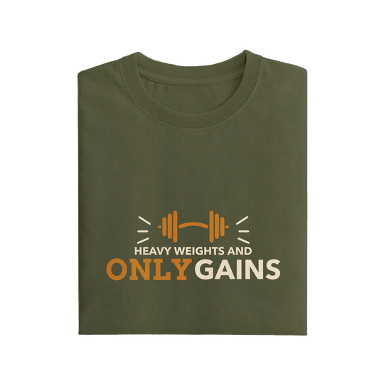 Heavy Weights And Only Gains - Olive Green - T-Shirt