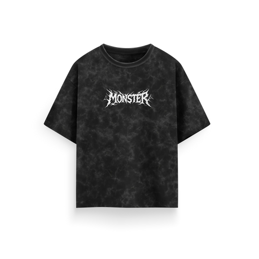 Monster - Black - Acid Washed Oversized T-Shirt